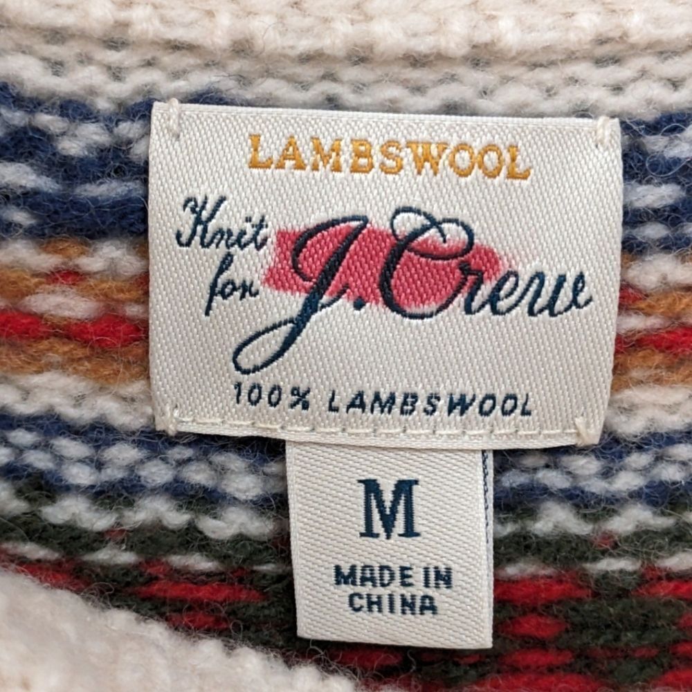 J. Crew Men's Yoked Nordic Fair Isle 100% Lambswool Crewneck Sweater Size M - Picture 6 of 7
